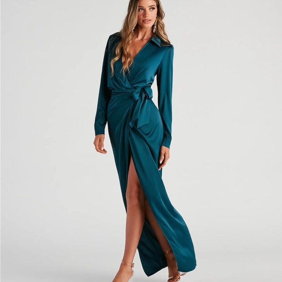 Windsor NWT “Leona” Teal wrap front dress with adjustable tie waist - Picture 1 of 5